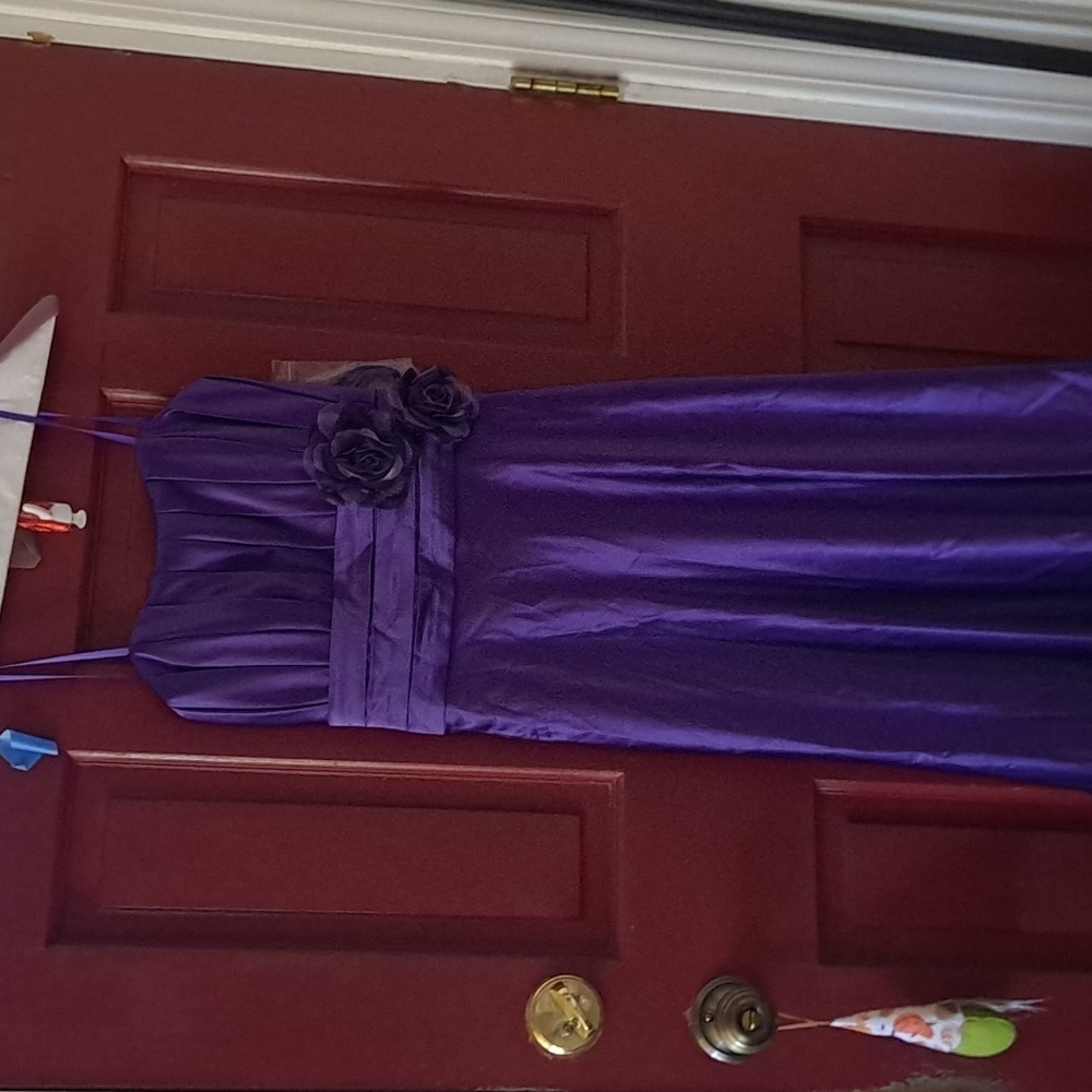 Satin purple dress,small trail in back